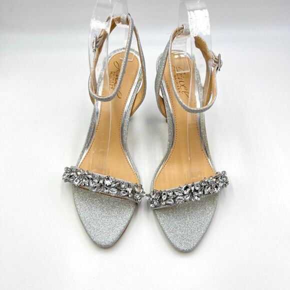 Jewel‎ Badgley Mischka Womens Size 6.5 Jeweled Silver Dress Sandals Heels Shoes - Picture 2 of 12